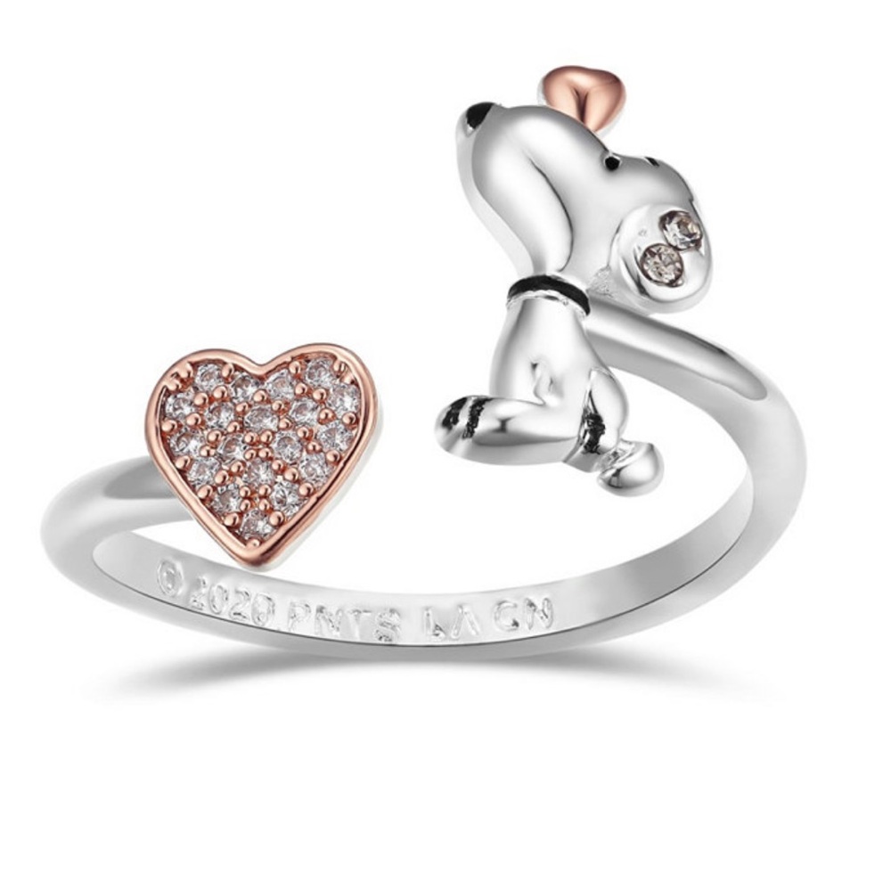 Unwritten Women’s Size 9 Peanuts Snoopy and Pave Crystal Heart Bypass Ring